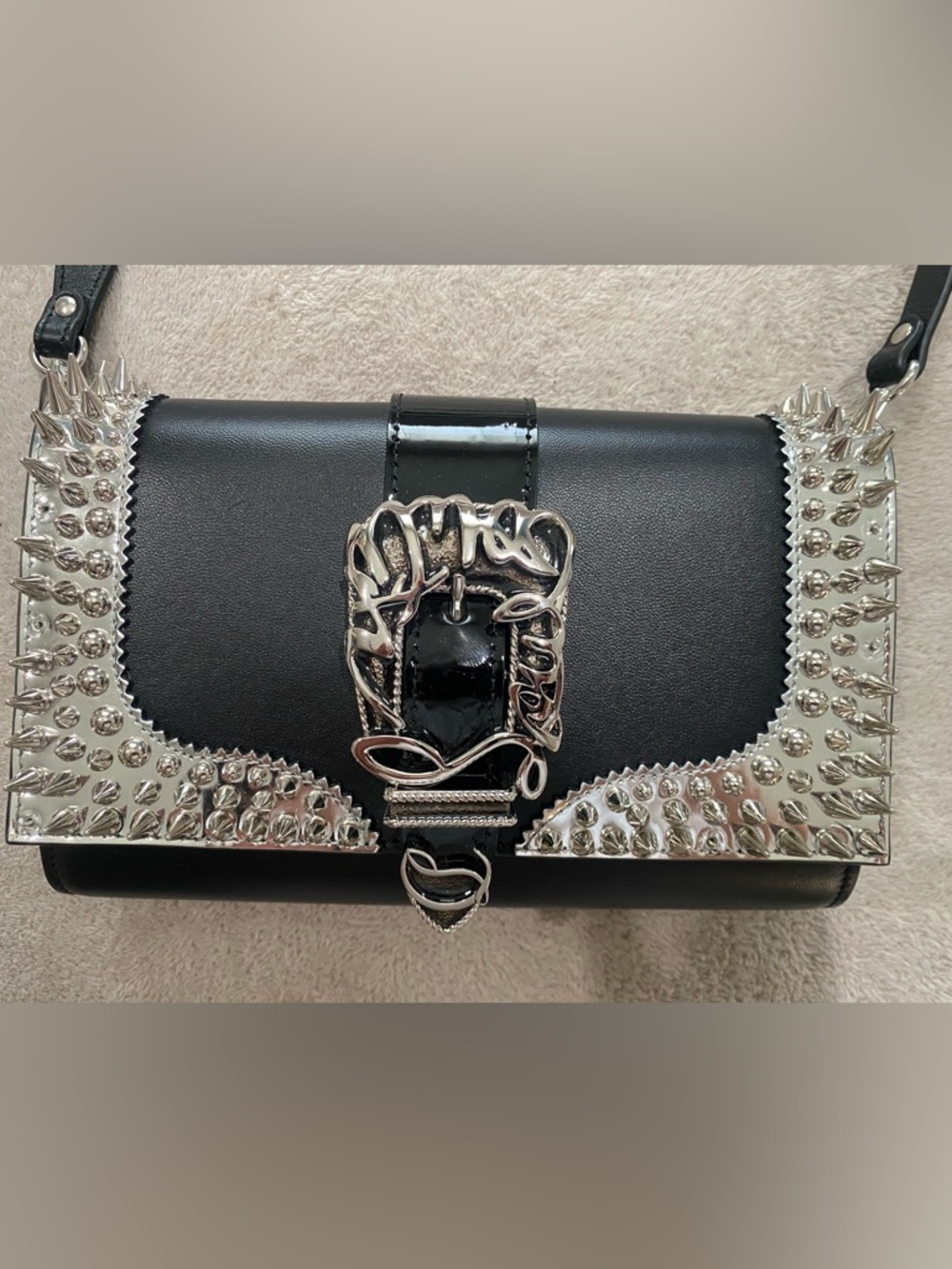 Christian Louboutin Black Studded Women's Clutch with Silver Hardware
